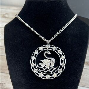 Vintage from 1972 Sarah Coventry Silver Swan Lake Pendant Necklace
